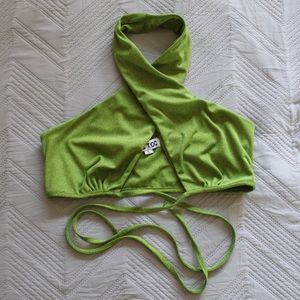 Bright green halter wraparound crop top